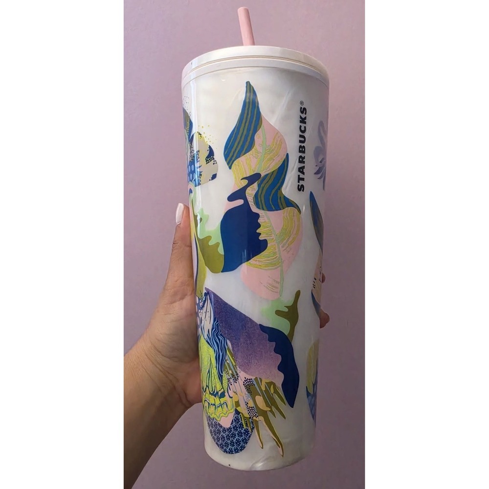 Starbucks Tumbler Summer 2024 White Pearl Marble Butterfly Garden 24oz